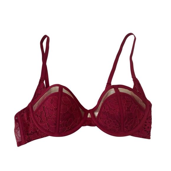 Cutout Balconette 34A Push Up Bra Lace Floral Sexy Coquette Sheer - Picture 6 of 9